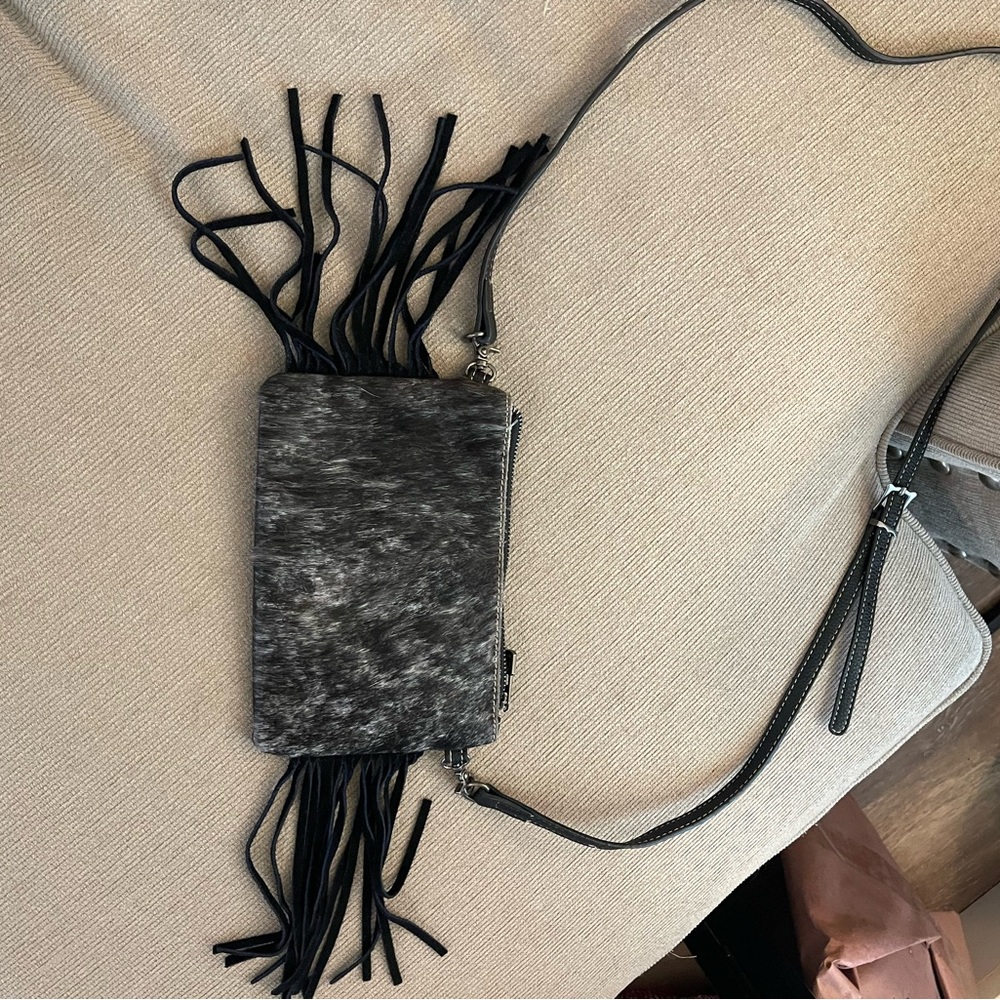 Montana West cow hide and leather Fringe Crossbody Bag